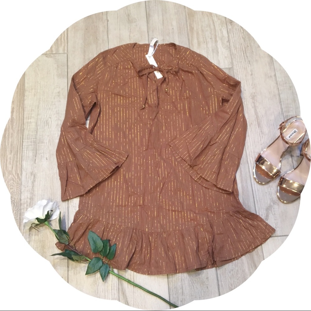 Vix Brown Gold Striped Tunic